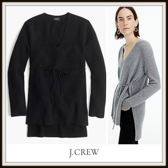 J. Crew Sweaters - J. Crew Black Cashmere Ribbed V-Neck Tunic Sweater